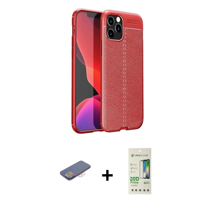 MARSİLYAN™- iPhone 12 Pro Max Kılıf Doruk Klasik Özel Seri - Siyah 20D Premium Cam Ekran Koruyucu + Renkli Kamera Lens Koruma Cam - PE