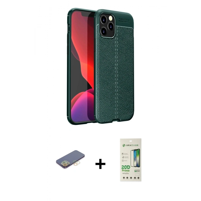 MARSİLYAN™- iPhone 12 Pro Max Kılıf Doruk Klasik Özel Seri - Siyah 20D Premium Cam Ekran Koruyucu + Renkli Kamera Lens Koruma Cam - SI