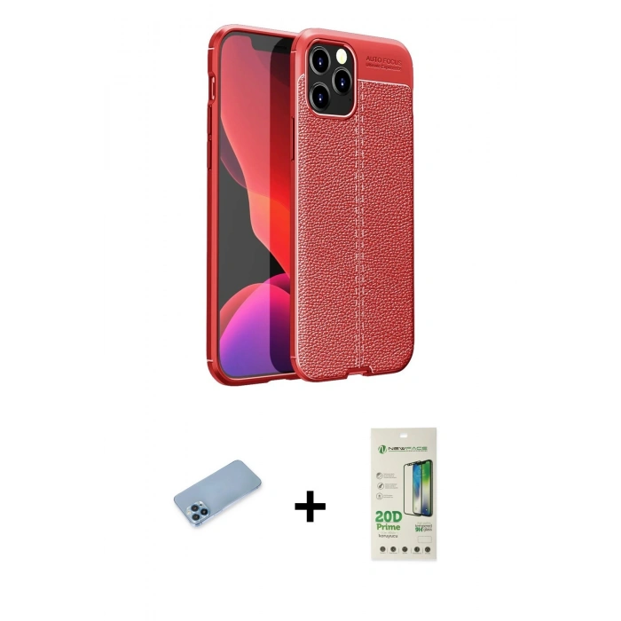 MARSİLYAN™- iPhone 12 Pro Max Kılıf Doruk Klasik Özel Seri - Siyah 20D Premium Cam Ekran Koruyucu + Shine Kamera Lens Koruma Cam - MI