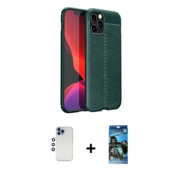 MARSİLYAN™- iPhone 12 Pro Max Kılıf Doruk Klasik Özel Seri - Siyah 34D Izgaralı Cam + Shine Kamera Lens - LT