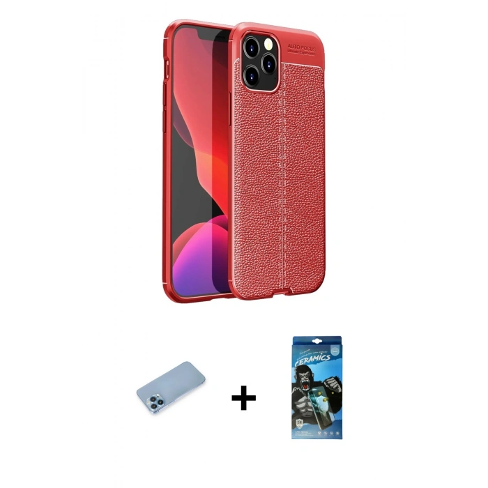 MARSİLYAN™- iPhone 12 Pro Max Kılıf Doruk Klasik Özel Seri - Siyah 34D Izgaralı Cam + Shine Kamera Lens Koruma Cam - MI