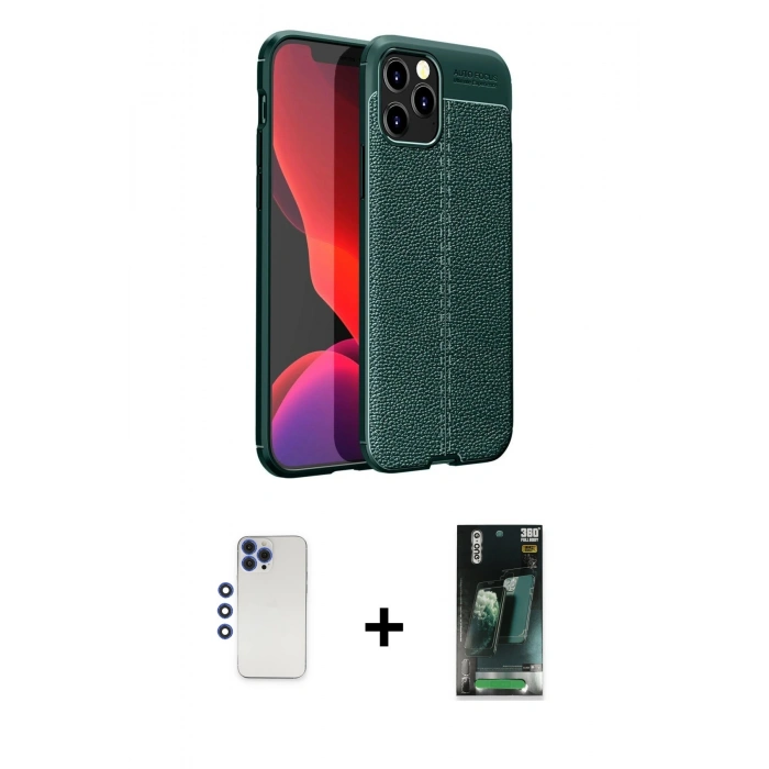 MARSİLYAN™- iPhone 12 Pro Max Kılıf Doruk Klasik Özel Seri - Siyah 360 Mat Full Body Arka Koruyucu + Shine Kamera Lens - LT