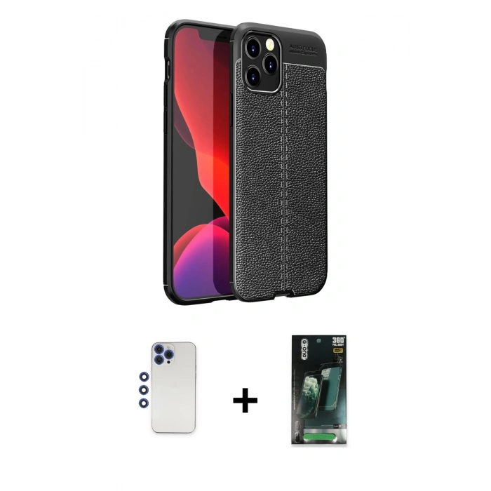 MARSİLYAN™- iPhone 12 Pro Max Kılıf Doruk Klasik Özel Seri - Siyah 360 Mat Full Body Arka Koruyucu + Shine Kamera Lens - LT