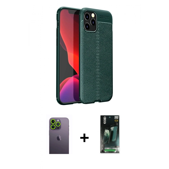 MARSİLYAN™- iPhone 12 Pro Max Kılıf Doruk Klasik Özel Seri - Siyah 360 Mat Full Body Arka Koruyucu + Neon Fosforlu Kamera Lens - YL