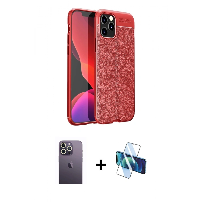 MARSİLYAN™- iPhone 12 Pro Max Kılıf Doruk Klasik Özel Seri - Siyah 3D Antistatik Cam Ekran Koruyucu + Neon Fosforlu Kamera Lens - BZ