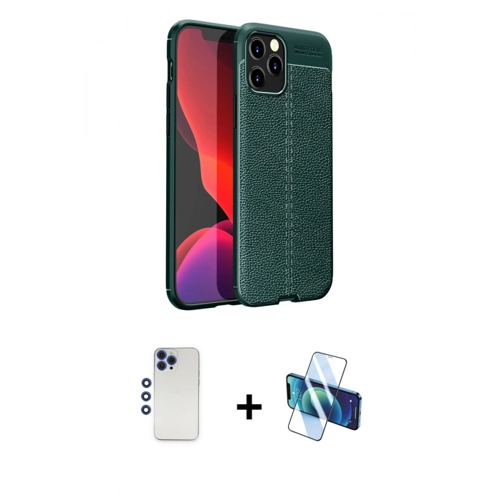 MARSİLYAN™- iPhone 12 Pro Max Kılıf Doruk Klasik Özel Seri - Siyah 3D Antistatik Cam Ekran Koruyucu + Shine Kamera Lens - LT