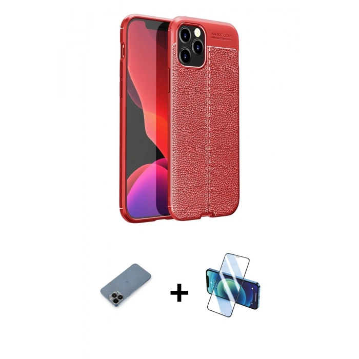 MARSİLYAN™- iPhone 12 Pro Max Kılıf Doruk Klasik Özel Seri - Siyah 3D Antistatik Cam Ekran Koruyucu + Shine Kamera Lens Koruma Cam - SH
