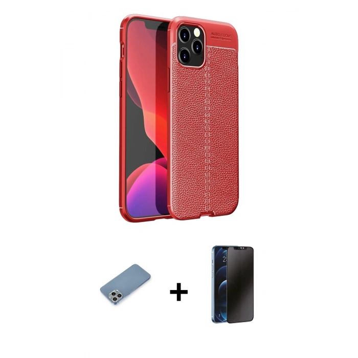 MARSİLYAN™- iPhone 12 Pro Max Kılıf Doruk Klasik Özel Seri - Siyah 3D Antistatik Hayalet Cam Ekran Koruyucu + Shine Kamera Lens Koruma Cam - GS