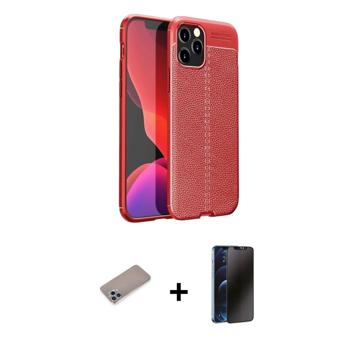 MARSİLYAN™- iPhone 12 Pro Max Kılıf Doruk Klasik Özel Seri - Siyah 3D Antistatik Hayalet Cam Ekran Koruyucu + Shine Kamera Lens Koruma Cam - SABE