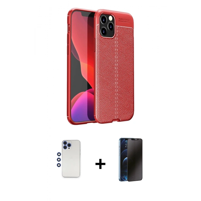 MARSİLYAN™- iPhone 12 Pro Max Kılıf Doruk Klasik Özel Seri - Siyah 3D Antistatik Hayalet Cam Ekran Koruyucu + Shine Kamera Lens - LT