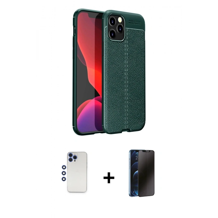 MARSİLYAN™- iPhone 12 Pro Max Kılıf Doruk Klasik Özel Seri - Siyah 3D Antistatik Hayalet Cam Ekran Koruyucu + Shine Kamera Lens - LT