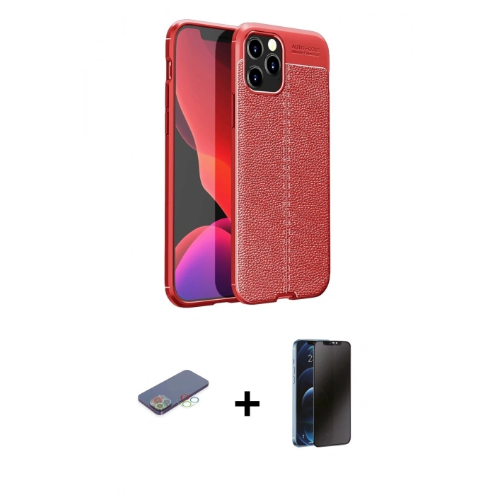 MARSİLYAN™- iPhone 12 Pro Max Kılıf Doruk Klasik Özel Seri - Siyah 3D Antistatik Hayalet Cam Ekran Koruyucu + Renkli Kamera Lens Koruma Cam - MI