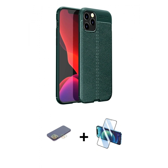 MARSİLYAN™- iPhone 12 Pro Max Kılıf Doruk Klasik Özel Seri - Siyah 3D Antistatik Seramik Nano Ekran Koruyucu + Sarı Renkli Kamera Lens Koruma Cam