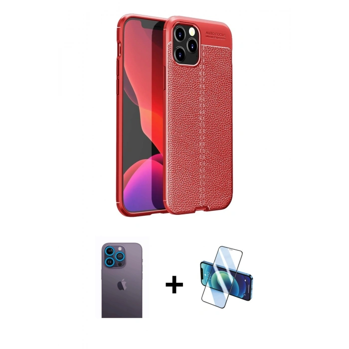 MARSİLYAN™- iPhone 12 Pro Max Kılıf Doruk Klasik Özel Seri - Siyah 3D Antistatik Seramik Nano Ekran Koruyucu + Mavi Neon Fosforlu Kamera Lens