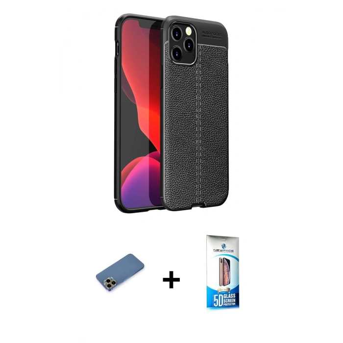 MARSİLYAN™- iPhone 12 Pro Max Kılıf Doruk Klasik Özel Seri - Siyah 5D Eko Cam Ekran Koruyucu + Shine Kamera Lens Koruma Cam - GD