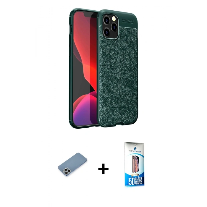 MARSİLYAN™- iPhone 12 Pro Max Kılıf Doruk Klasik Özel Seri - Siyah 5D Eko Cam Ekran Koruyucu + Shine Kamera Lens Koruma Cam - GS