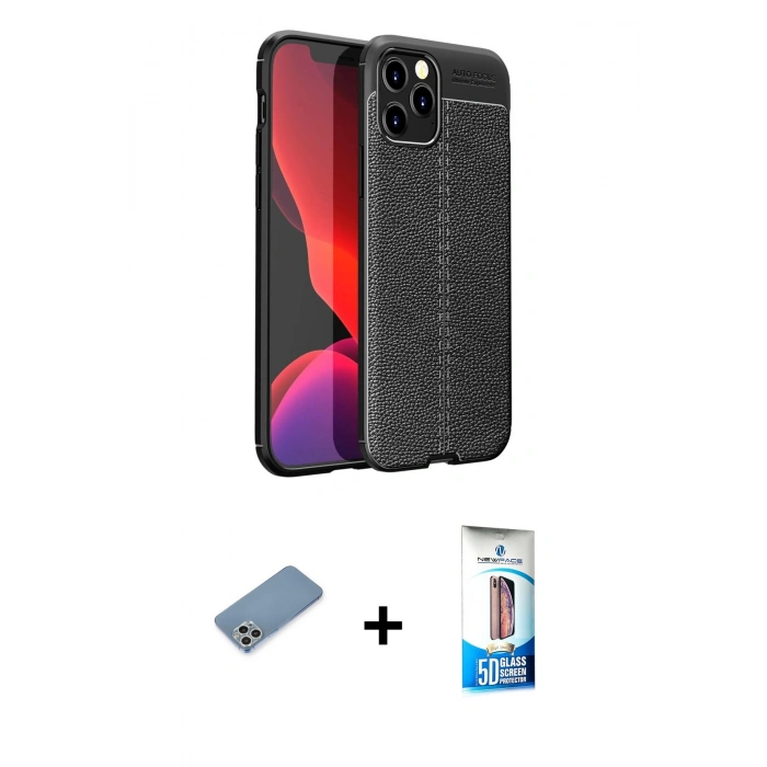 MARSİLYAN™- iPhone 12 Pro Max Kılıf Doruk Klasik Özel Seri - Siyah 5D Eko Cam Ekran Koruyucu + Shine Kamera Lens Koruma Cam - GS