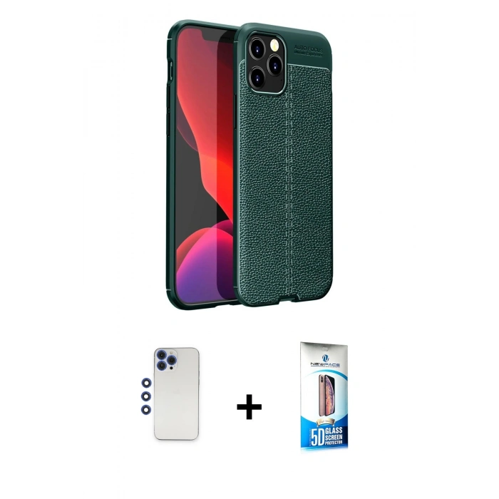 MARSİLYAN™- iPhone 12 Pro Max Kılıf Doruk Klasik Özel Seri - Siyah 5D Eko Cam Ekran Koruyucu + Shine Kamera Lens - LT