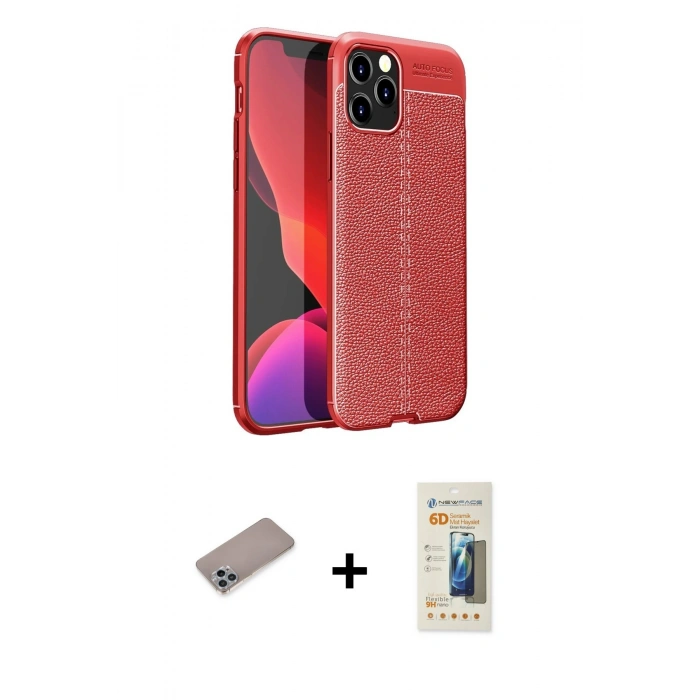 MARSİLYAN™- iPhone 12 Pro Max Kılıf Doruk Klasik Özel Seri - Siyah 6D Mat Seramik Hayalet Nano Ekran Koruyucu + Shine Kamera Lens Koruma Cam - SABE