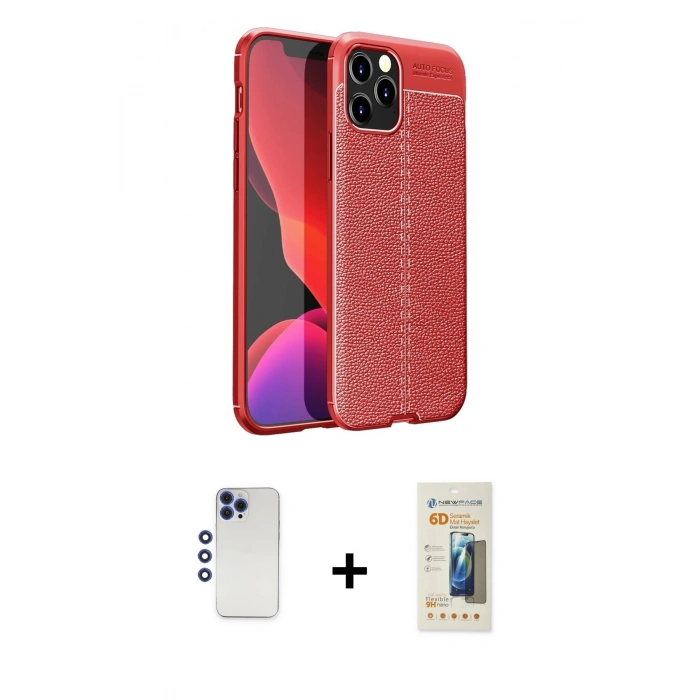 MARSİLYAN™- iPhone 12 Pro Max Kılıf Doruk Klasik Özel Seri - Siyah 6D Mat Seramik Hayalet Nano Ekran Koruyucu + Shine Kamera Lens - LT