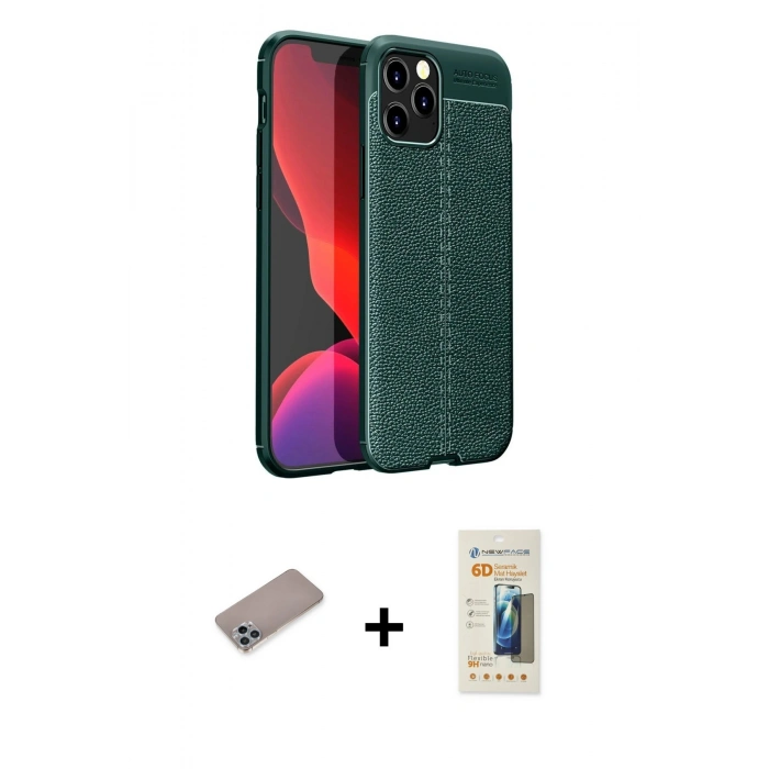 MARSİLYAN™- iPhone 12 Pro Max Kılıf Doruk Klasik Özel Seri - Siyah 6D Mat Seramik Hayalet Nano Ekran Koruyucu + Shine Kamera Lens Koruma Cam - SABE