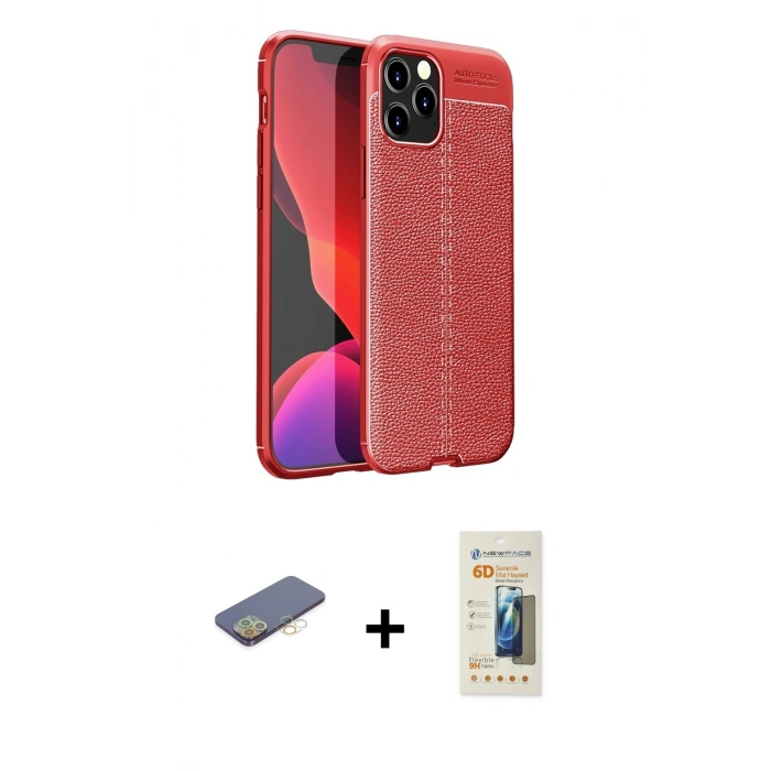 MARSİLYAN™- iPhone 12 Pro Max Kılıf Doruk Klasik Özel Seri - Siyah 6D Mat Seramik Hayalet Nano Ekran Koruyucu + Sarı Renkli Kamera Lens Koruma Cam