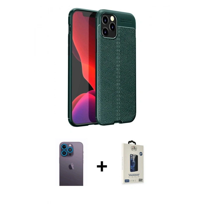 MARSİLYAN™- iPhone 12 Pro Max Kılıf Doruk Klasik Özel Seri - Siyah Bilvis Hayalet Cam Ekran Koruyucu + Neon Fosforlu Kamera Lens - MI