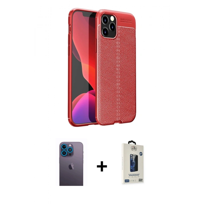 MARSİLYAN™- iPhone 12 Pro Max Kılıf Doruk Klasik Özel Seri - Siyah Bilvis Hayalet Cam Ekran Koruyucu + Neon Fosforlu Kamera Lens - MI