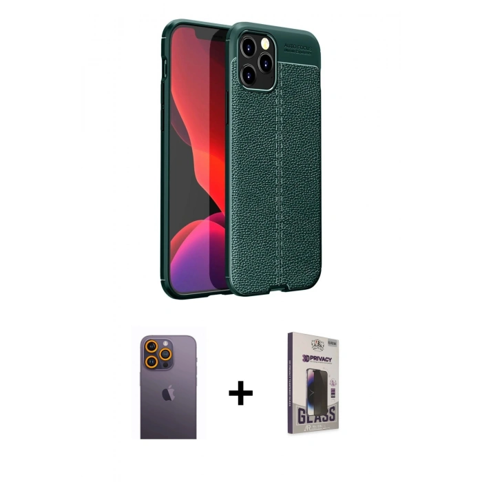 MARSİLYAN™- iPhone 12 Pro Max Kılıf Doruk Klasik Özel Seri - Siyah Bilvis Hayalet Cam Ekran Koruyucu + Neon Fosforlu Kamera Lens - SI