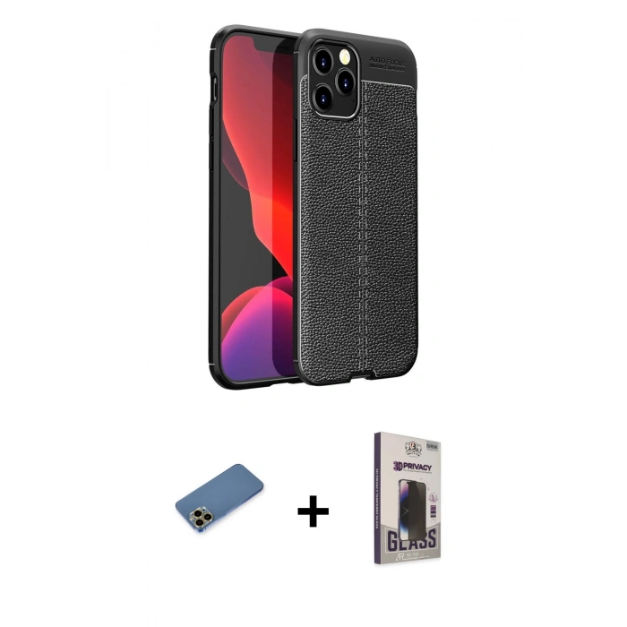 MARSİLYAN™- iPhone 12 Pro Max Kılıf Doruk Klasik Özel Seri - Siyah Bilvis Hayalet Cam Ekran Koruyucu + Shine Kamera Lens Koruma Cam - GD