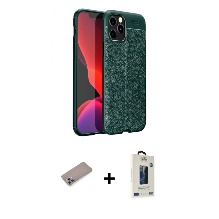 MARSİLYAN™- iPhone 12 Pro Max Kılıf Doruk Klasik Özel Seri - Siyah Bilvis Hayalet Cam Ekran Koruyucu + Shine Kamera Lens Koruma Cam - SABE