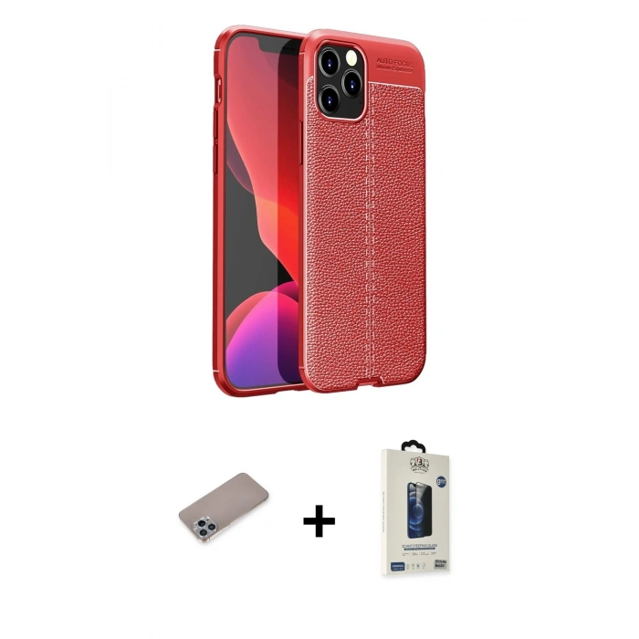 MARSİLYAN™- iPhone 12 Pro Max Kılıf Doruk Klasik Özel Seri - Siyah Bilvis Hayalet Cam Ekran Koruyucu + Shine Kamera Lens Koruma Cam - SABE