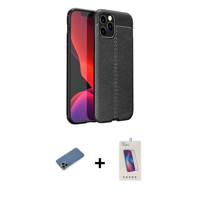 MARSİLYAN™- iPhone 12 Pro Max Kılıf Doruk Klasik Özel Seri - Siyah Joko 5D Cam + Shine Kamera Lens Koruma Cam - GD