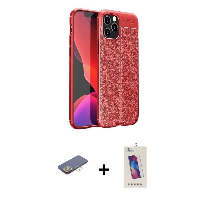 MARSİLYAN™- iPhone 12 Pro Max Kılıf Doruk Klasik Özel Seri - Siyah Joko 5D Cam + Renkli Kamera Lens Koruma Cam - SI
