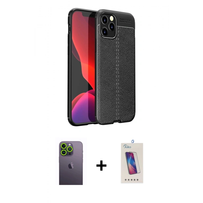 MARSİLYAN™- iPhone 12 Pro Max Kılıf Doruk Klasik Özel Seri - Siyah Joko 5D Cam + Neon Fosforlu Kamera Lens - YL