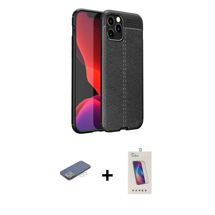 MARSİLYAN™- iPhone 12 Pro Max Kılıf Doruk Klasik Özel Seri - Siyah Joko 5D Cam + Renkli Kamera Lens Koruma Cam - YL