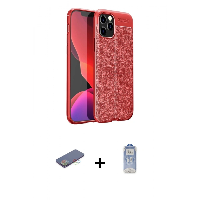 MARSİLYAN™- iPhone 12 Pro Max Kılıf Doruk Klasik Özel Seri - Siyah Joko Magic 5D Cam + Mavi Renkli Kamera Lens Koruma Cam