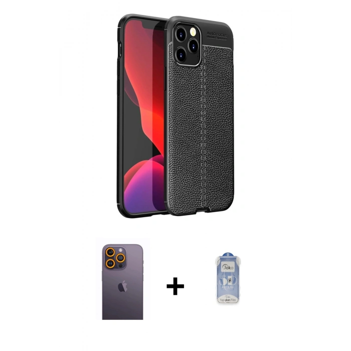 MARSİLYAN™- iPhone 12 Pro Max Kılıf Doruk Klasik Özel Seri - Siyah Joko Magic 5D Cam + Neon Fosforlu Kamera Lens - SI
