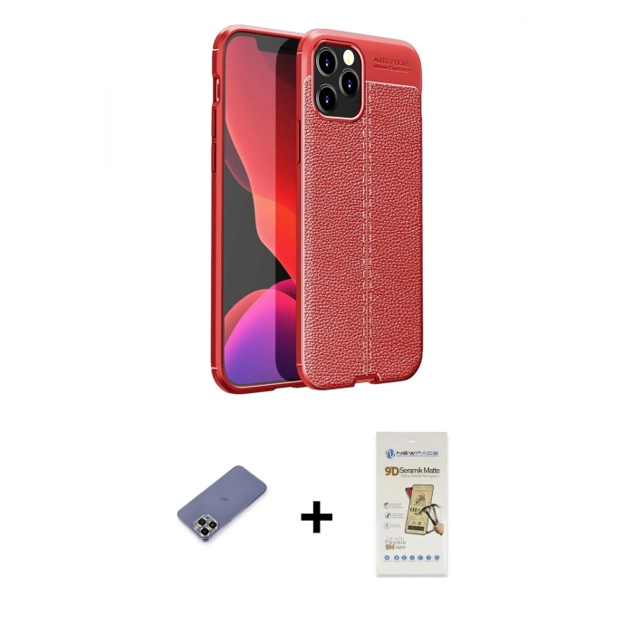 MARSİLYAN™- iPhone 12 Pro Max Kılıf Doruk Klasik Özel Seri - Siyah Mat Seramik Nano Ekran Koruyucu + Metal Kamera Lens Koruma Cam - GD