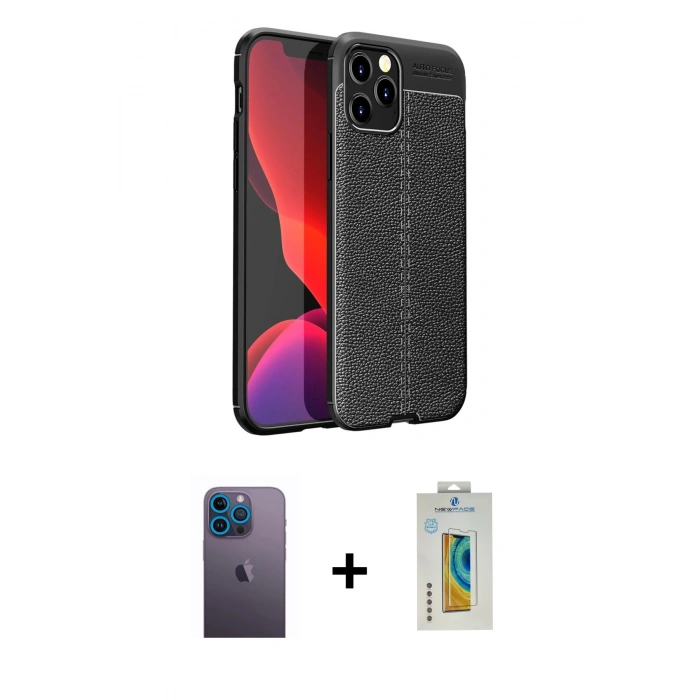MARSİLYAN™- iPhone 12 Pro Max Kılıf Doruk Klasik Özel Seri - Siyah Polymer Nano Ekran Koruyucu + Neon Fosforlu Kamera Lens - MI