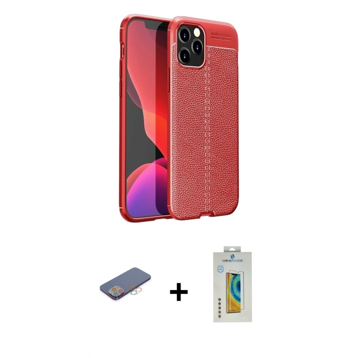 MARSİLYAN™- iPhone 12 Pro Max Kılıf Doruk Klasik Özel Seri - Siyah Polymer Nano Ekran Koruyucu + Renkli Kamera Lens Koruma Cam - PE