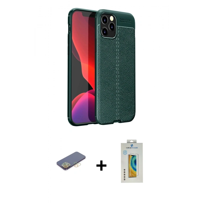 MARSİLYAN™- iPhone 12 Pro Max Kılıf Doruk Klasik Özel Seri - Siyah Polymer Nano Ekran Koruyucu + Renkli Kamera Lens Koruma Cam - SI