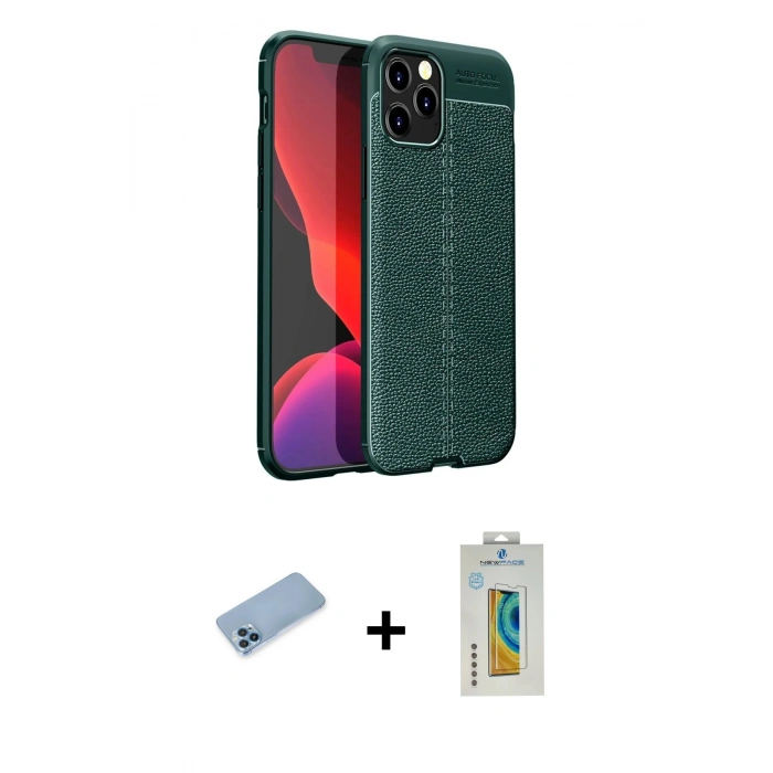 MARSİLYAN™- iPhone 12 Pro Max Kılıf Doruk Klasik Özel Seri - Siyah Polymer Nano Ekran Koruyucu + Shine Kamera Lens Koruma Cam - MI