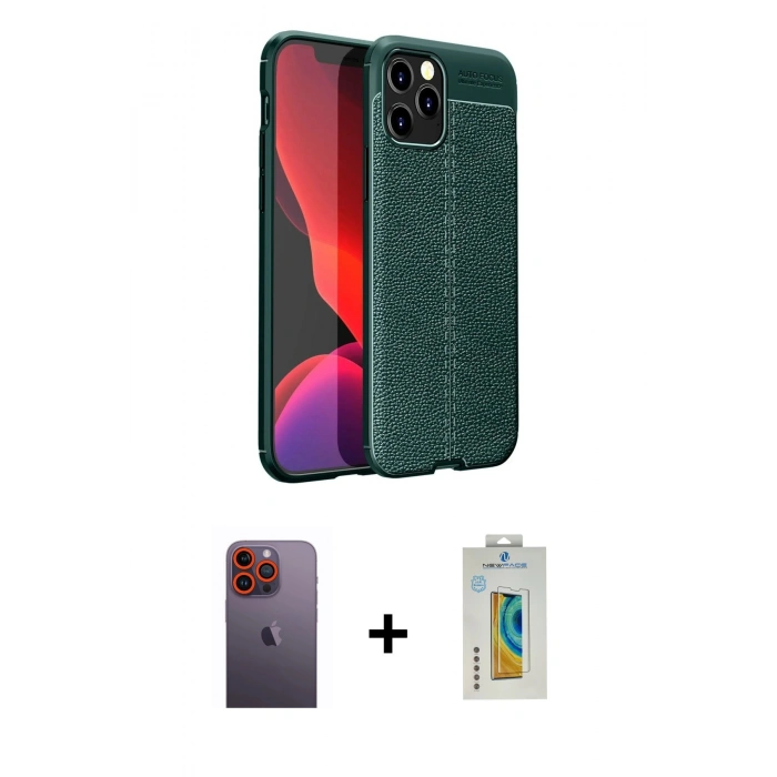 MARSİLYAN™- iPhone 12 Pro Max Kılıf Doruk Klasik Özel Seri - Siyah Polymer Nano Ekran Koruyucu + Neon Fosforlu Kamera Lens - TU