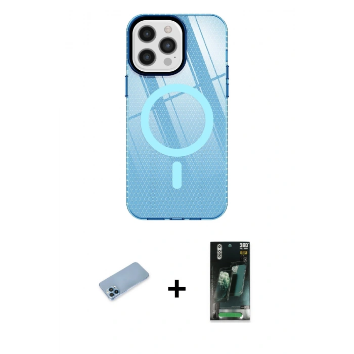 MARSİLYAN™- iPhone 12 Pro Max Kılıf Doruk Prime - Şeffaf 360 Full Body Arka Koruyucu + Shine Kamera Lens Koruma Cam - MI