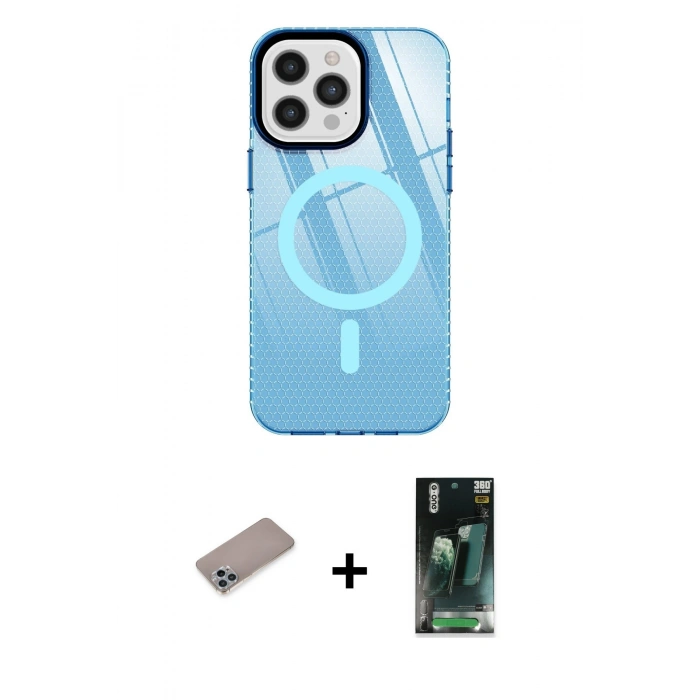 MARSİLYAN™- iPhone 12 Pro Max Kılıf Doruk Prime - Şeffaf 360 Full Body Arka Koruyucu + Shine Kamera Lens Koruma Cam - SABE