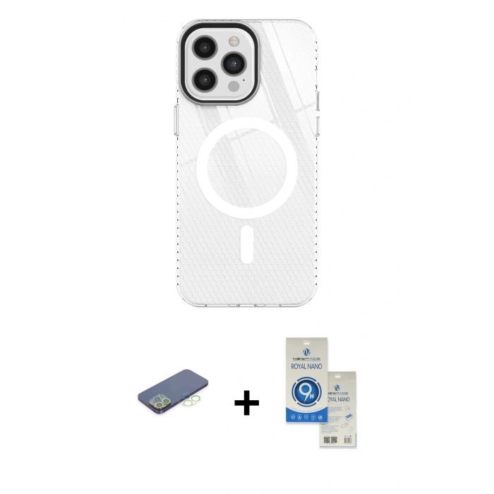 MARSİLYAN™- iPhone 12 Pro Max Kılıf Doruk Prime - Şeffaf Royal Nano Ekran Koruyucu + Renkli Kamera Lens Koruma Cam - YL