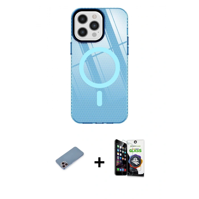 MARSİLYAN™- iPhone 12 Pro Max Kılıf Doruk Prime - Şeffaf Temperli Cam Ekran Koruyucu + Shine Kamera Lens Koruma Cam - PE