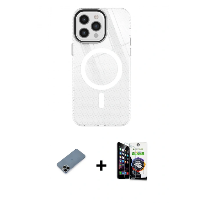 MARSİLYAN™- iPhone 12 Pro Max Kılıf Doruk Prime - Şeffaf Temperli Cam Ekran Koruyucu + Shine Kamera Lens Koruma Cam - SH