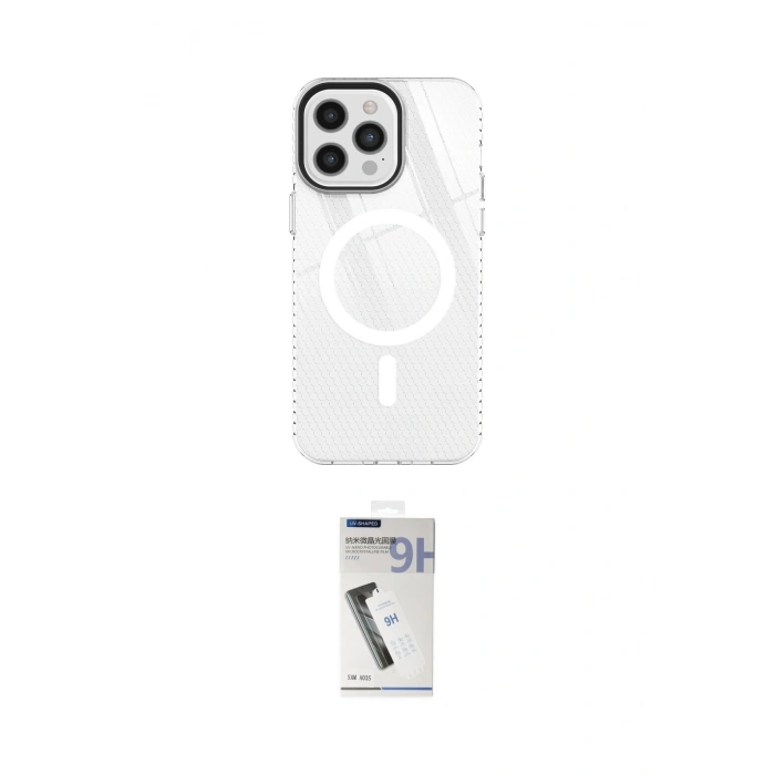 MARSİLYAN™- iPhone 12 Pro Max Kılıf Doruk Prime - Şeffaf Uv Polymer Nano Ekran Koruyucu
